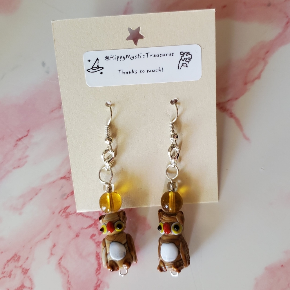 NWT Glass Owl Bead Earrings